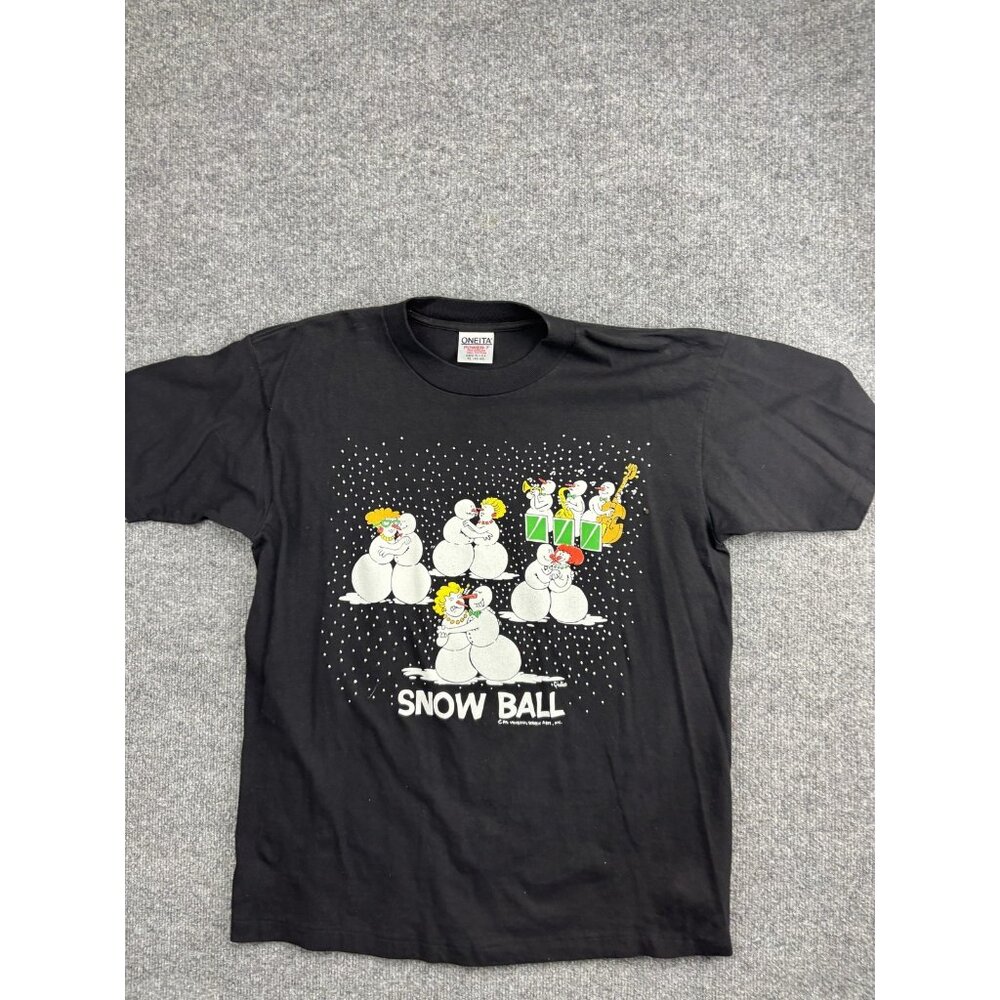 Vintage Snow Ball Shirt Womens XL Funny Cartoon Snowmen Dance 90s Oneita USA